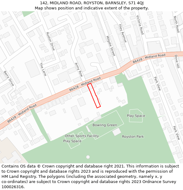 142, MIDLAND ROAD, ROYSTON, BARNSLEY, S71 4QJ: Location map and indicative extent of plot