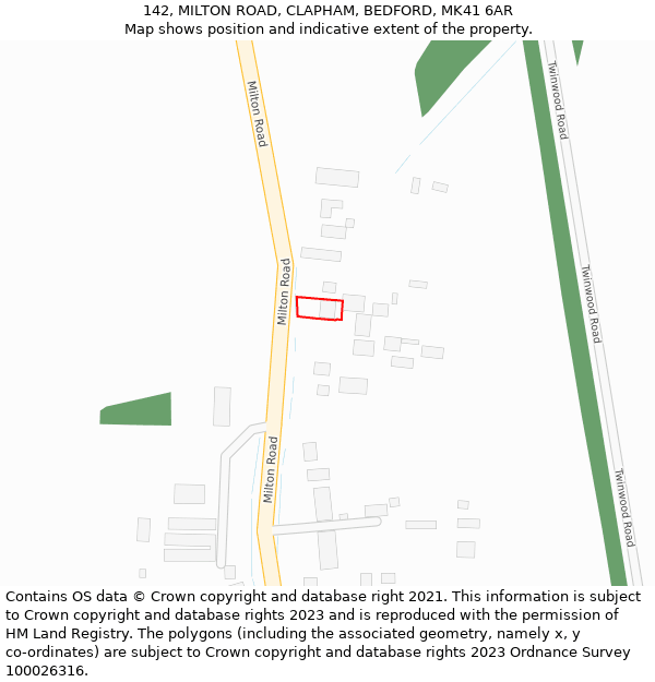 142, MILTON ROAD, CLAPHAM, BEDFORD, MK41 6AR: Location map and indicative extent of plot