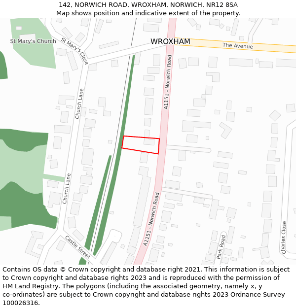 142, NORWICH ROAD, WROXHAM, NORWICH, NR12 8SA: Location map and indicative extent of plot