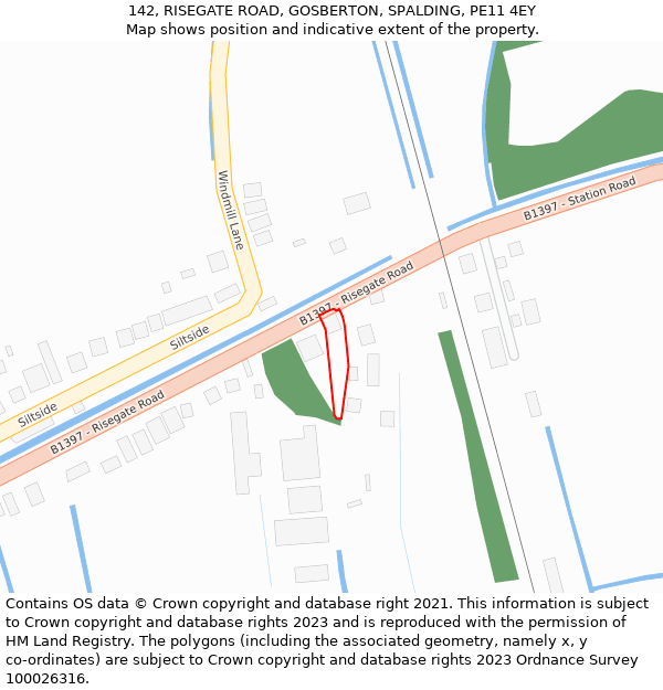 142, RISEGATE ROAD, GOSBERTON, SPALDING, PE11 4EY: Location map and indicative extent of plot