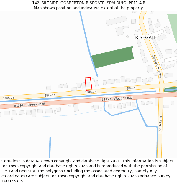 142, SILTSIDE, GOSBERTON RISEGATE, SPALDING, PE11 4JR: Location map and indicative extent of plot