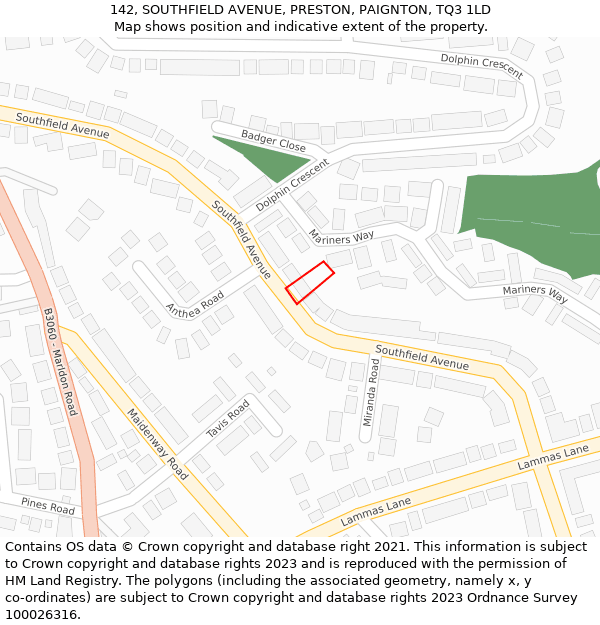 142, SOUTHFIELD AVENUE, PRESTON, PAIGNTON, TQ3 1LD: Location map and indicative extent of plot