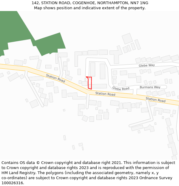 142, STATION ROAD, COGENHOE, NORTHAMPTON, NN7 1NG: Location map and indicative extent of plot
