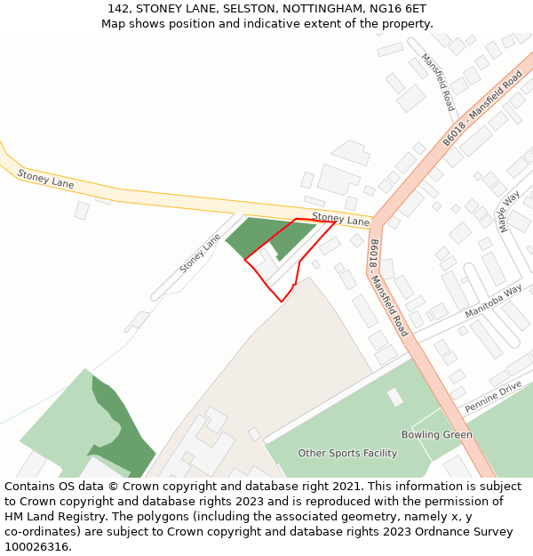 142, STONEY LANE, SELSTON, NOTTINGHAM, NG16 6ET: Location map and indicative extent of plot