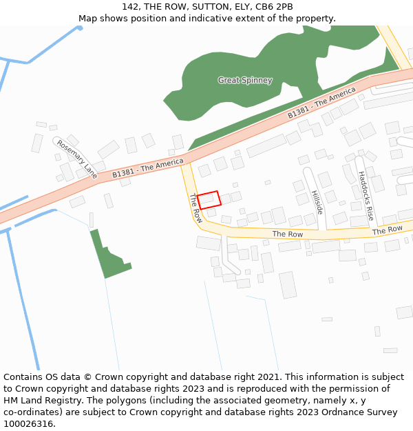 142, THE ROW, SUTTON, ELY, CB6 2PB: Location map and indicative extent of plot