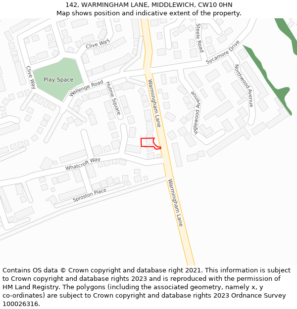 142, WARMINGHAM LANE, MIDDLEWICH, CW10 0HN: Location map and indicative extent of plot