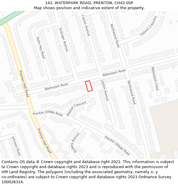 142, WATERPARK ROAD, PRENTON, CH43 0SP: Location map and indicative extent of plot