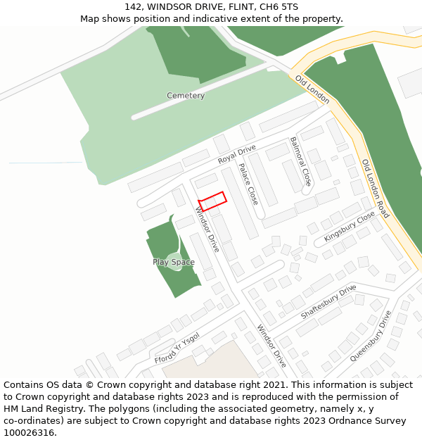 142, WINDSOR DRIVE, FLINT, CH6 5TS: Location map and indicative extent of plot