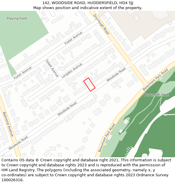 142, WOODSIDE ROAD, HUDDERSFIELD, HD4 5JJ: Location map and indicative extent of plot