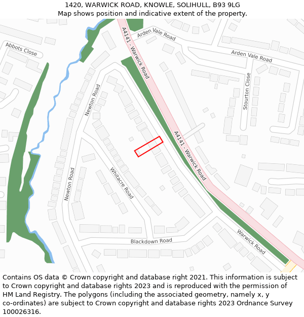 1420, WARWICK ROAD, KNOWLE, SOLIHULL, B93 9LG: Location map and indicative extent of plot