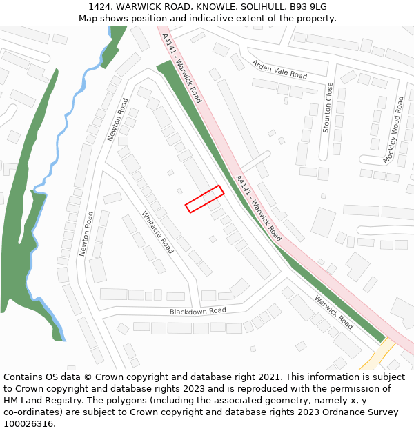 1424, WARWICK ROAD, KNOWLE, SOLIHULL, B93 9LG: Location map and indicative extent of plot