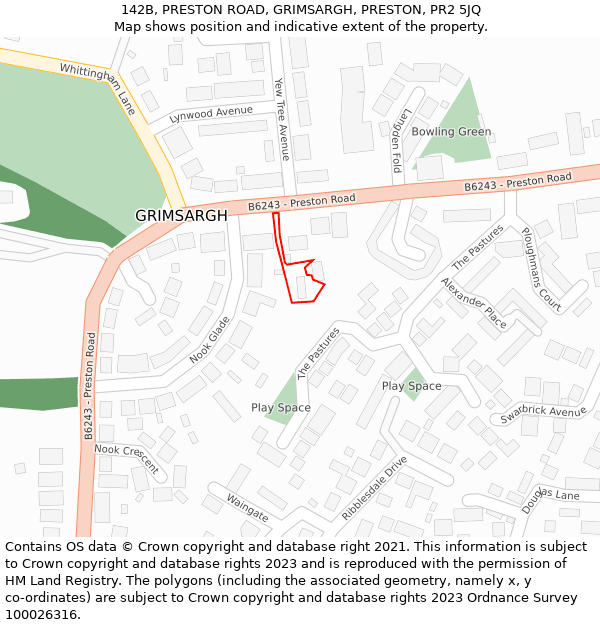 142B, PRESTON ROAD, GRIMSARGH, PRESTON, PR2 5JQ: Location map and indicative extent of plot