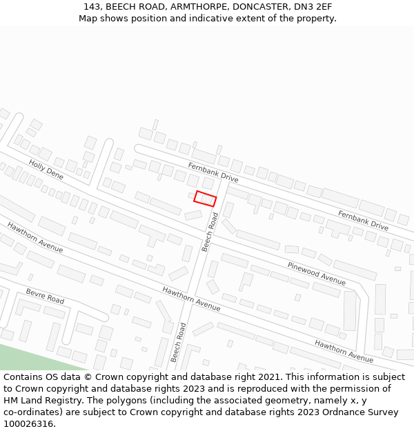 143, BEECH ROAD, ARMTHORPE, DONCASTER, DN3 2EF: Location map and indicative extent of plot