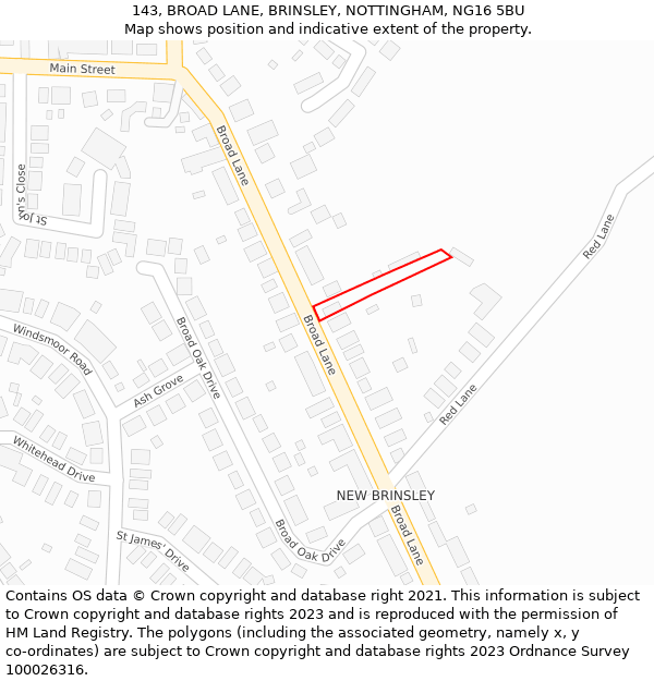 143, BROAD LANE, BRINSLEY, NOTTINGHAM, NG16 5BU: Location map and indicative extent of plot