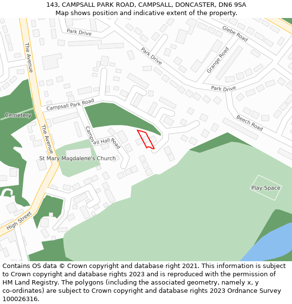 143, CAMPSALL PARK ROAD, CAMPSALL, DONCASTER, DN6 9SA: Location map and indicative extent of plot