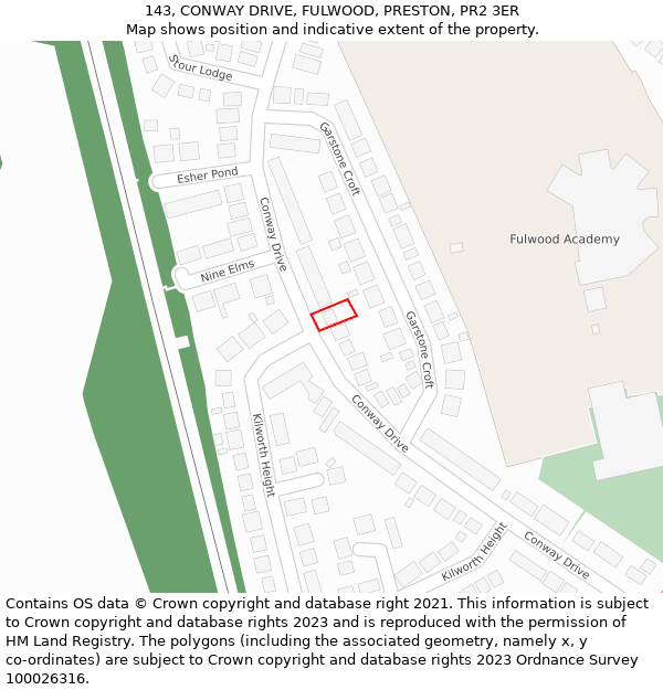143, CONWAY DRIVE, FULWOOD, PRESTON, PR2 3ER: Location map and indicative extent of plot