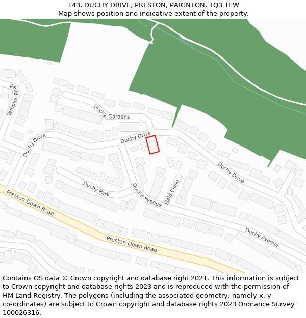 143, DUCHY DRIVE, PRESTON, PAIGNTON, TQ3 1EW: Location map and indicative extent of plot