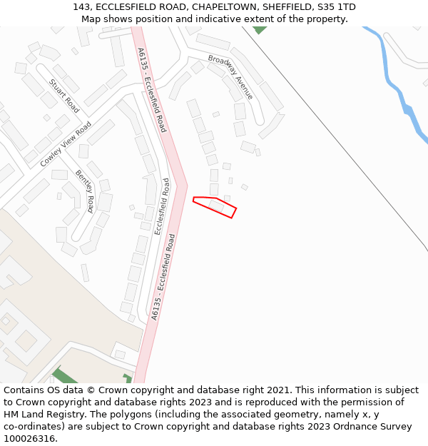 143, ECCLESFIELD ROAD, CHAPELTOWN, SHEFFIELD, S35 1TD: Location map and indicative extent of plot