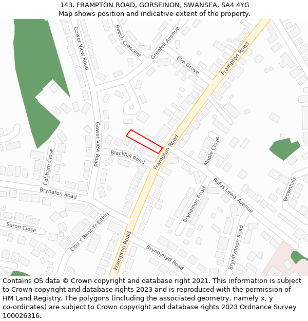 143, FRAMPTON ROAD, GORSEINON, SWANSEA, SA4 4YG: Location map and indicative extent of plot