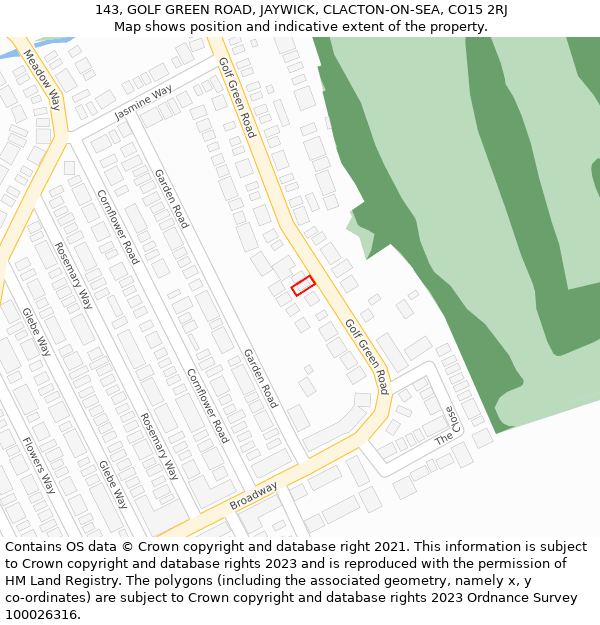 143, GOLF GREEN ROAD, JAYWICK, CLACTON-ON-SEA, CO15 2RJ: Location map and indicative extent of plot