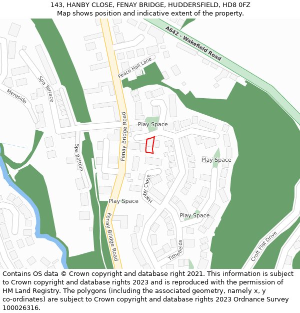 143, HANBY CLOSE, FENAY BRIDGE, HUDDERSFIELD, HD8 0FZ: Location map and indicative extent of plot