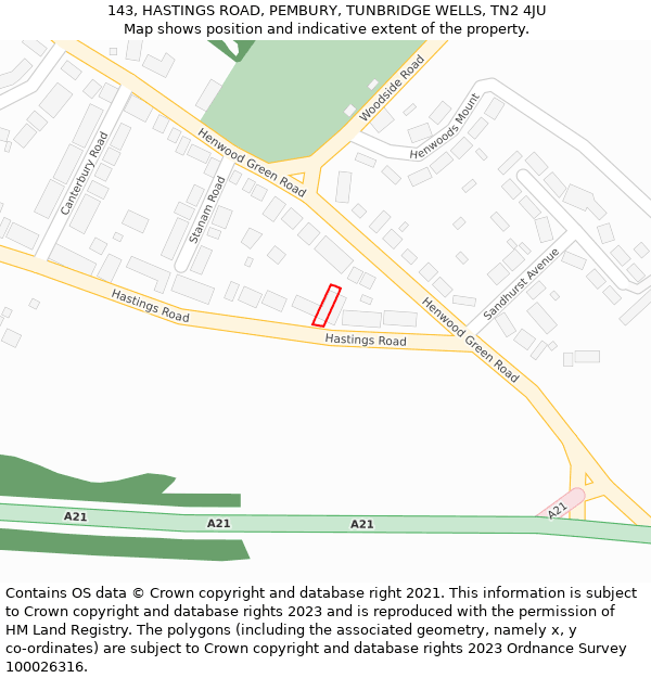 143, HASTINGS ROAD, PEMBURY, TUNBRIDGE WELLS, TN2 4JU: Location map and indicative extent of plot