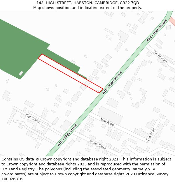 143, HIGH STREET, HARSTON, CAMBRIDGE, CB22 7QD: Location map and indicative extent of plot