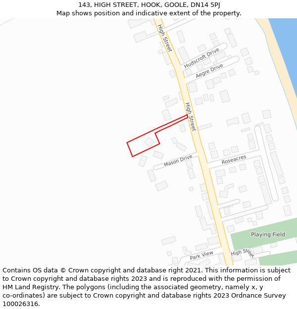 143, HIGH STREET, HOOK, GOOLE, DN14 5PJ: Location map and indicative extent of plot