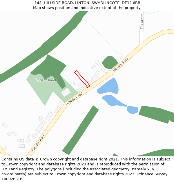 143, HILLSIDE ROAD, LINTON, SWADLINCOTE, DE12 6RB: Location map and indicative extent of plot