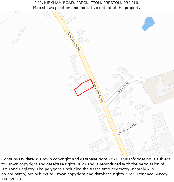 143, KIRKHAM ROAD, FRECKLETON, PRESTON, PR4 1HU: Location map and indicative extent of plot
