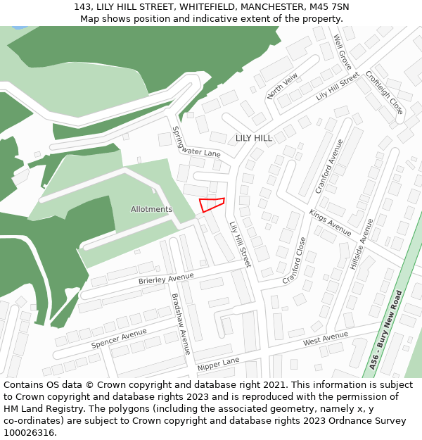 143, LILY HILL STREET, WHITEFIELD, MANCHESTER, M45 7SN: Location map and indicative extent of plot