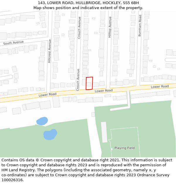 143, LOWER ROAD, HULLBRIDGE, HOCKLEY, SS5 6BH: Location map and indicative extent of plot