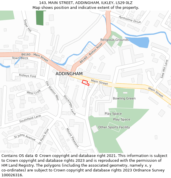 143, MAIN STREET, ADDINGHAM, ILKLEY, LS29 0LZ: Location map and indicative extent of plot