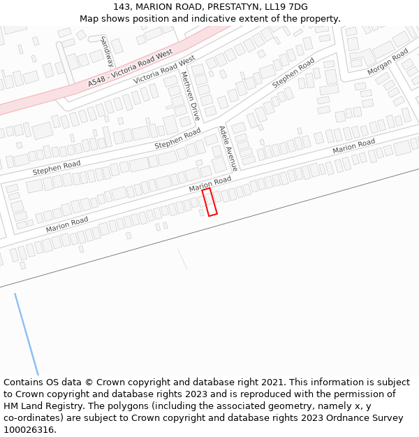 143, MARION ROAD, PRESTATYN, LL19 7DG: Location map and indicative extent of plot