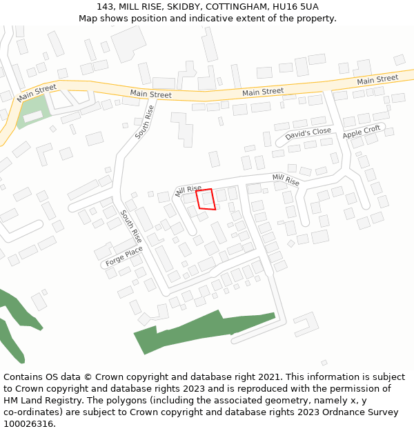 143, MILL RISE, SKIDBY, COTTINGHAM, HU16 5UA: Location map and indicative extent of plot