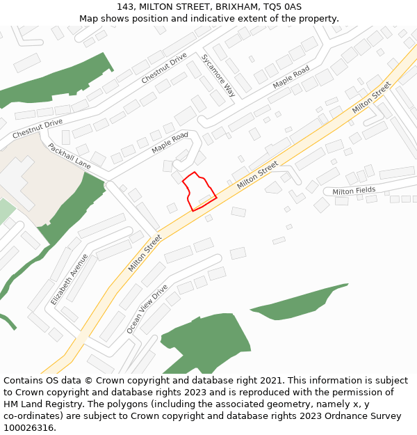 143, MILTON STREET, BRIXHAM, TQ5 0AS: Location map and indicative extent of plot