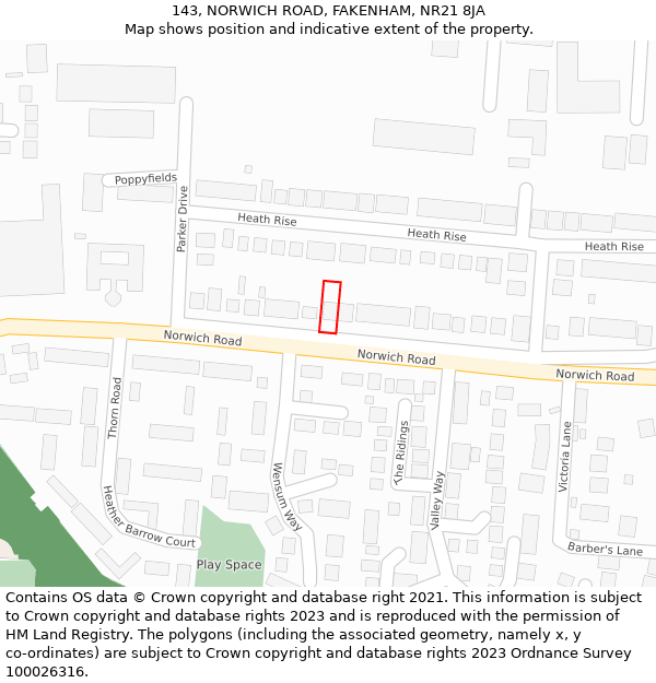 143, NORWICH ROAD, FAKENHAM, NR21 8JA: Location map and indicative extent of plot