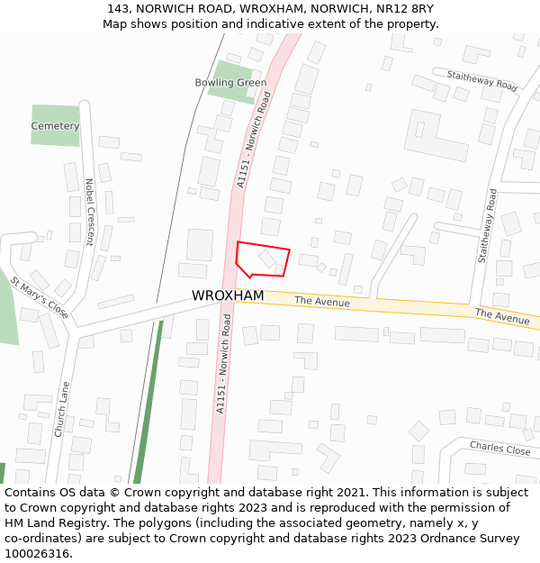 143, NORWICH ROAD, WROXHAM, NORWICH, NR12 8RY: Location map and indicative extent of plot