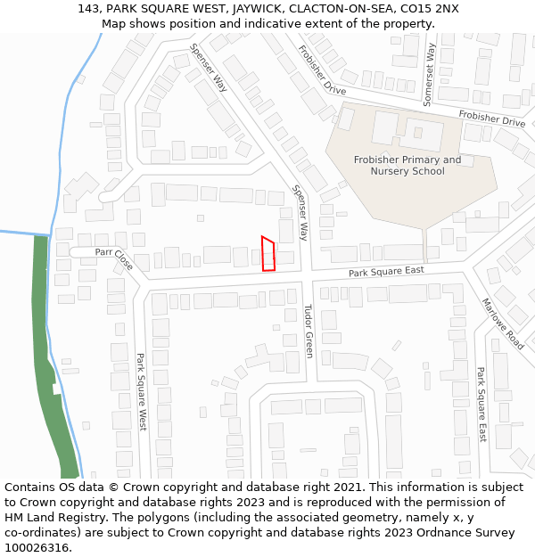 143, PARK SQUARE WEST, JAYWICK, CLACTON-ON-SEA, CO15 2NX: Location map and indicative extent of plot