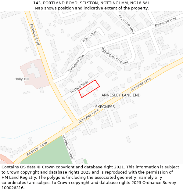 143, PORTLAND ROAD, SELSTON, NOTTINGHAM, NG16 6AL: Location map and indicative extent of plot
