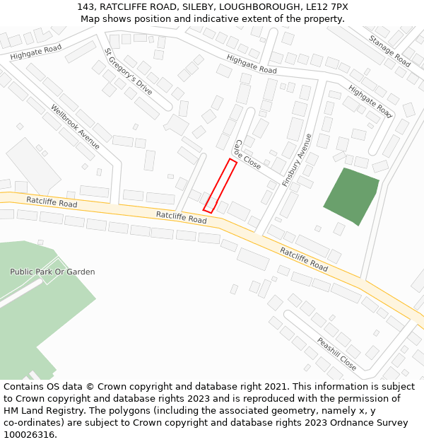 143, RATCLIFFE ROAD, SILEBY, LOUGHBOROUGH, LE12 7PX: Location map and indicative extent of plot