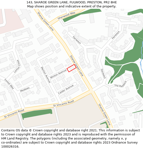 143, SHAROE GREEN LANE, FULWOOD, PRESTON, PR2 8HE: Location map and indicative extent of plot