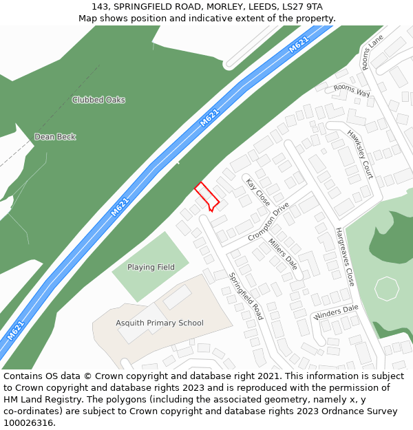 143, SPRINGFIELD ROAD, MORLEY, LEEDS, LS27 9TA: Location map and indicative extent of plot