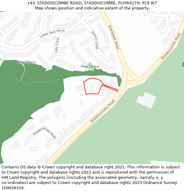 143, STADDISCOMBE ROAD, STADDISCOMBE, PLYMOUTH, PL9 9LT: Location map and indicative extent of plot