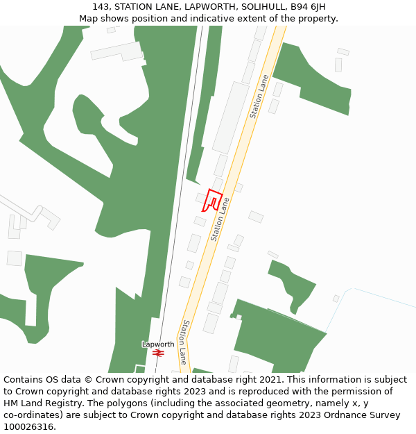 143, STATION LANE, LAPWORTH, SOLIHULL, B94 6JH: Location map and indicative extent of plot