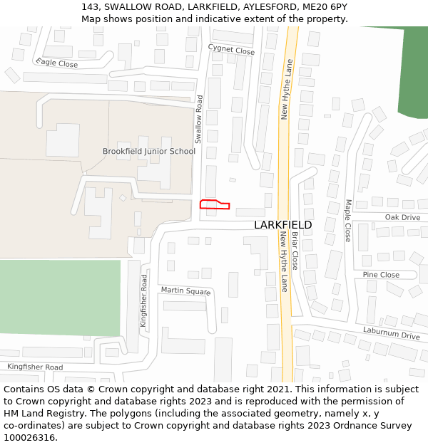 143, SWALLOW ROAD, LARKFIELD, AYLESFORD, ME20 6PY: Location map and indicative extent of plot