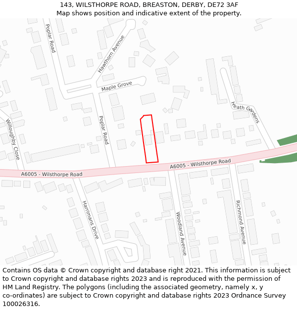 143, WILSTHORPE ROAD, BREASTON, DERBY, DE72 3AF: Location map and indicative extent of plot