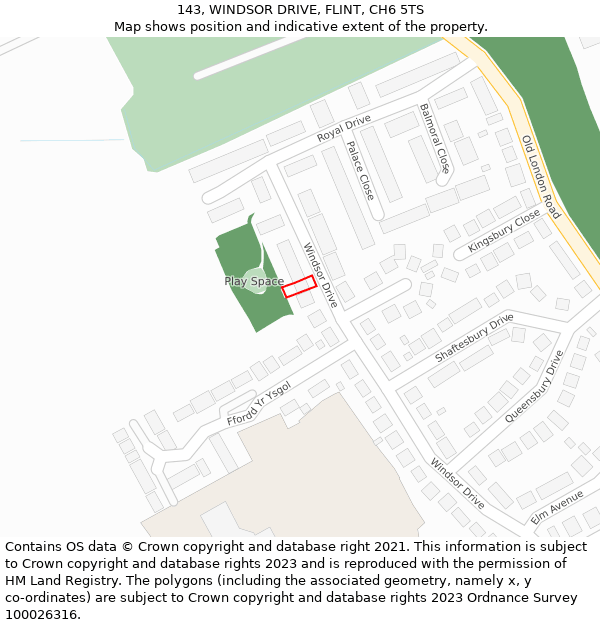 143, WINDSOR DRIVE, FLINT, CH6 5TS: Location map and indicative extent of plot