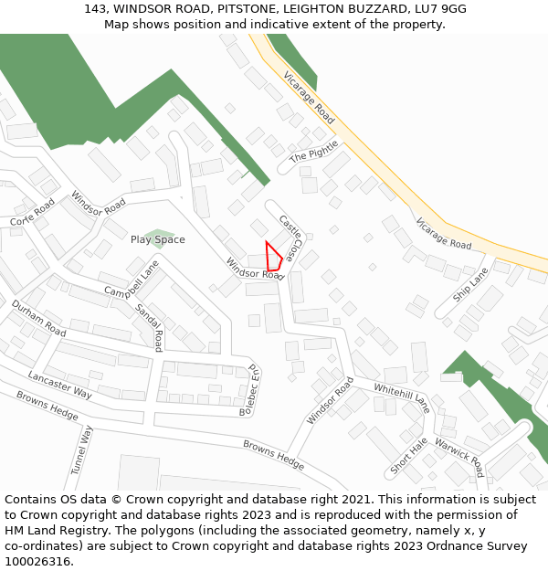 143, WINDSOR ROAD, PITSTONE, LEIGHTON BUZZARD, LU7 9GG: Location map and indicative extent of plot