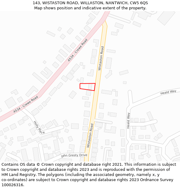 143, WISTASTON ROAD, WILLASTON, NANTWICH, CW5 6QS: Location map and indicative extent of plot